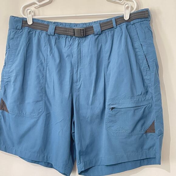 LL Bean Shorts Mens XXL 40x8 Blue Nylon Belted Mesh Lined Hybrid Trunks Pockets - Picture 3 of 10